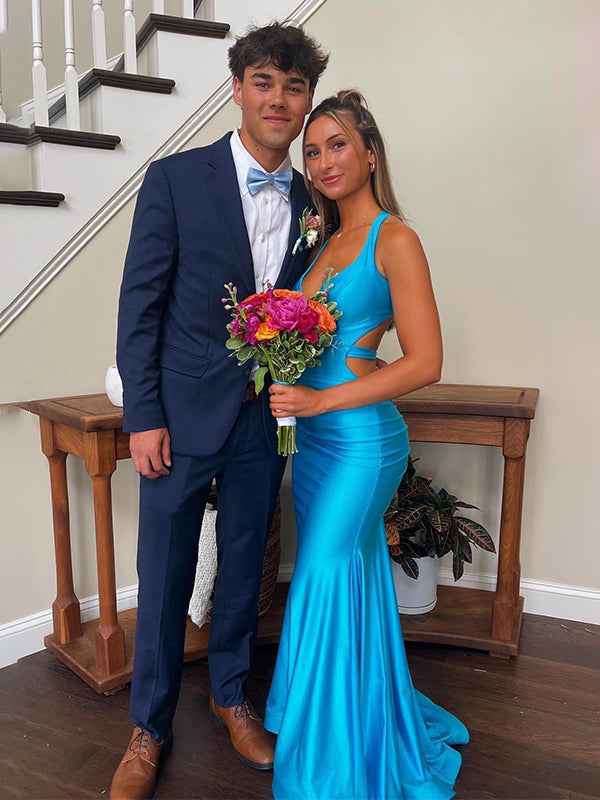 Yellow Mermaid Unique Open Back Long Prom Dress