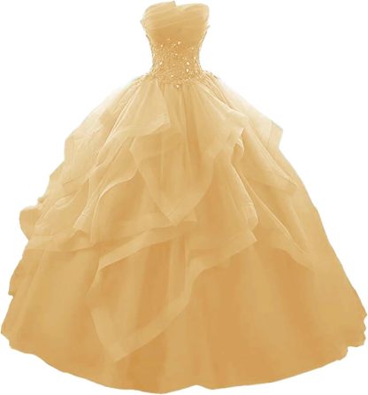 Prom Dress Long Ruffles Ball Gown Quinceanera Dresses Strapless Lace Tulle Beaded Princess Evening Dress bmbridal