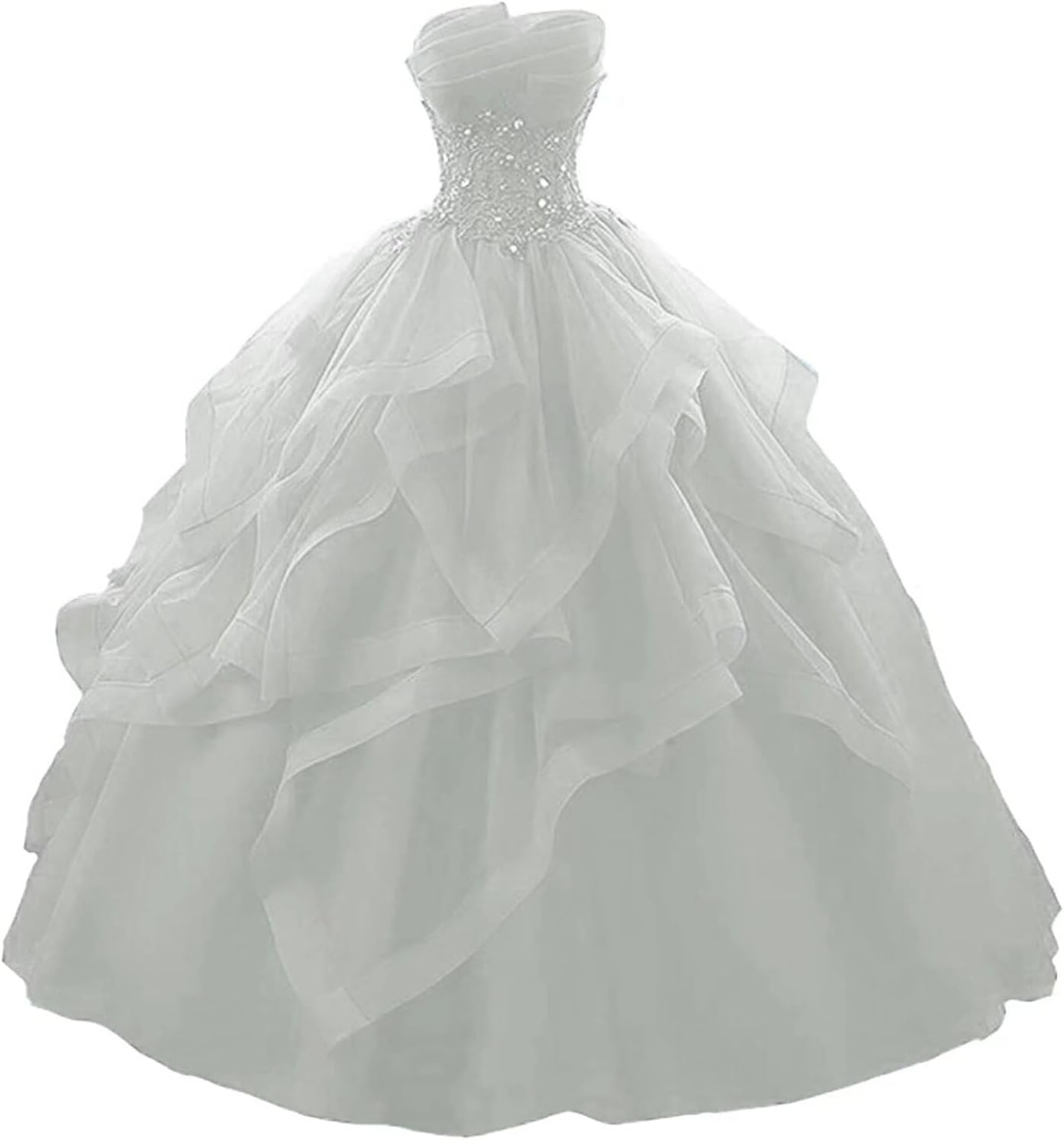 Prom Dress Long Ruffles Ball Gown Quinceanera Dresses Strapless Lace Tulle Beaded Princess Evening Dress bmbridal