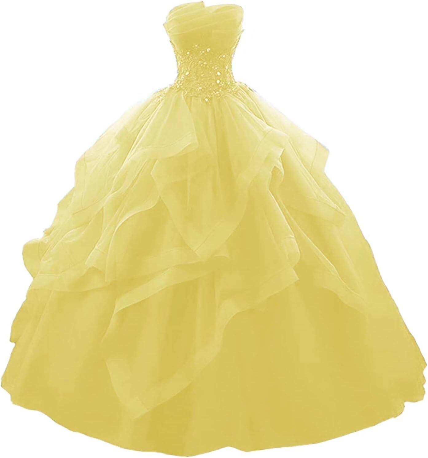 Prom Dress Long Ruffles Ball Gown Quinceanera Dresses Strapless Lace Tulle Beaded Princess Evening Dress bmbridal