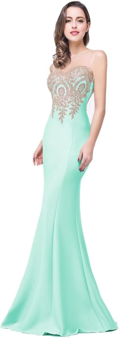 Women's Lace Applique Long Formal Mermaid Evening Prom Dresses bmbridal
