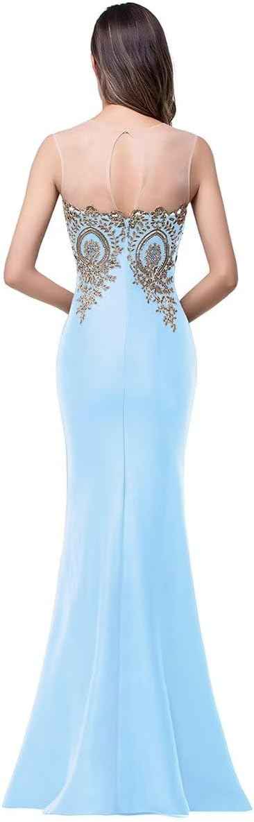 Women's Lace Applique Long Formal Mermaid Evening Prom Dresses bmbridal
