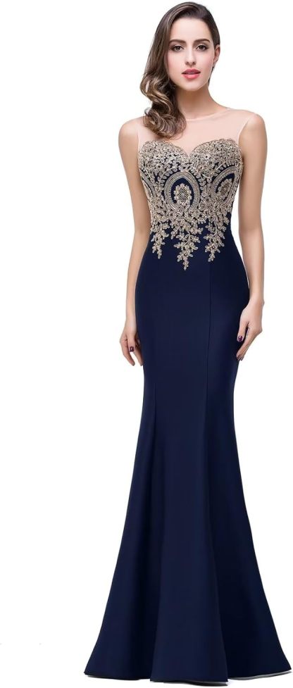 Women's Lace Applique Long Formal Mermaid Evening Prom Dresses bmbridal