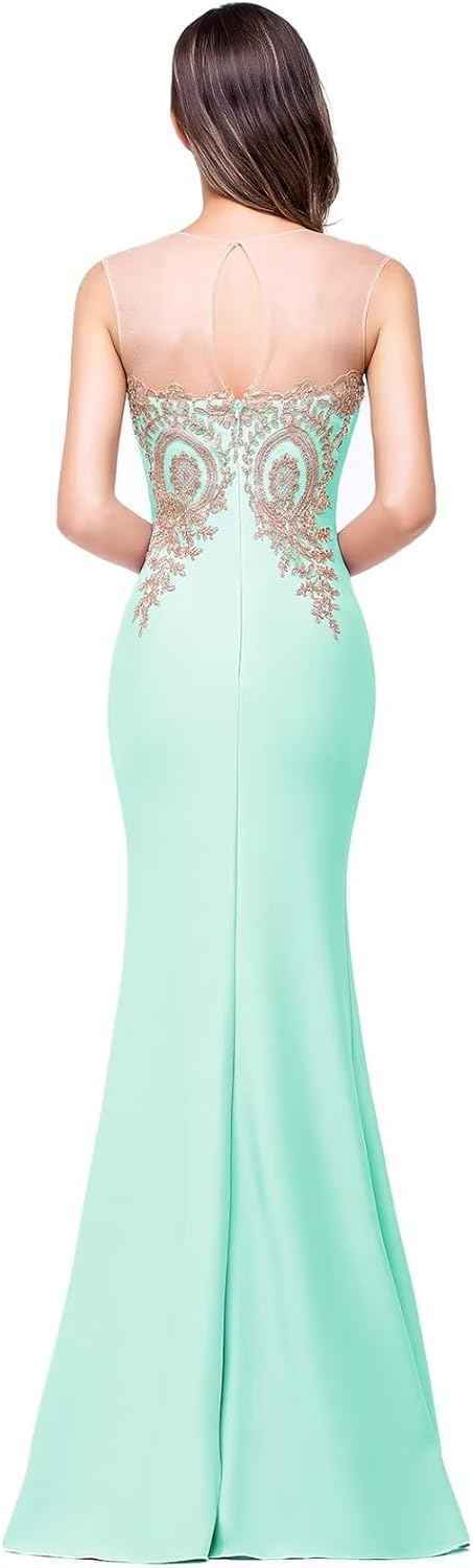 Women's Lace Applique Long Formal Mermaid Evening Prom Dresses bmbridal