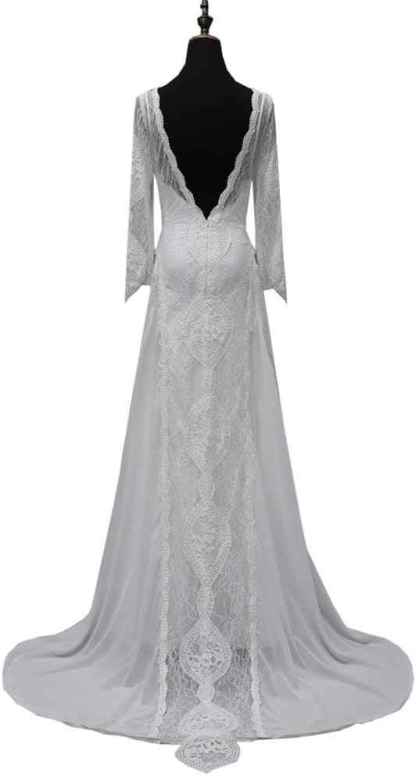 Women's Beach Wedding Dresses for Bride 2022 Vintage Long Sleeves Lace Bohemian Bridal Gown bmbridal