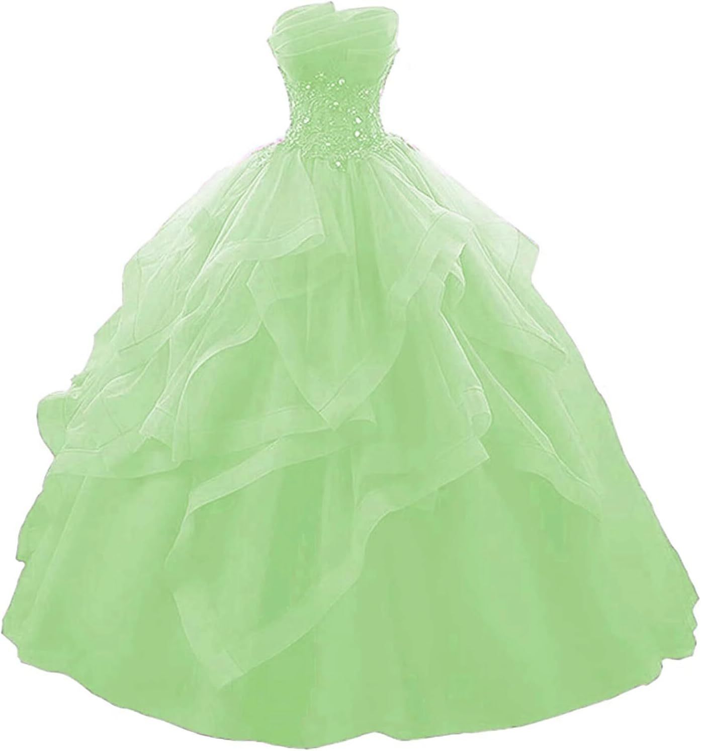 Prom Dress Long Ruffles Ball Gown Quinceanera Dresses Strapless Lace Tulle Beaded Princess Evening Dress bmbridal