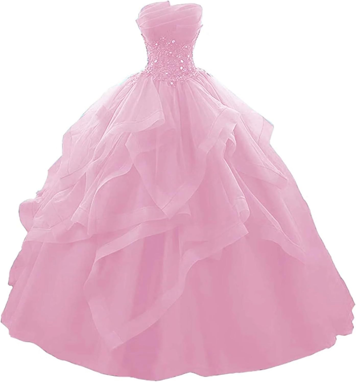 Prom Dress Long Ruffles Ball Gown Quinceanera Dresses Strapless Lace Tulle Beaded Princess Evening Dress bmbridal
