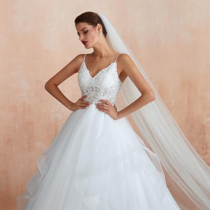 BMbridal Chic Spaghetti Straps Lace Wedding Dress with See Through Bodice