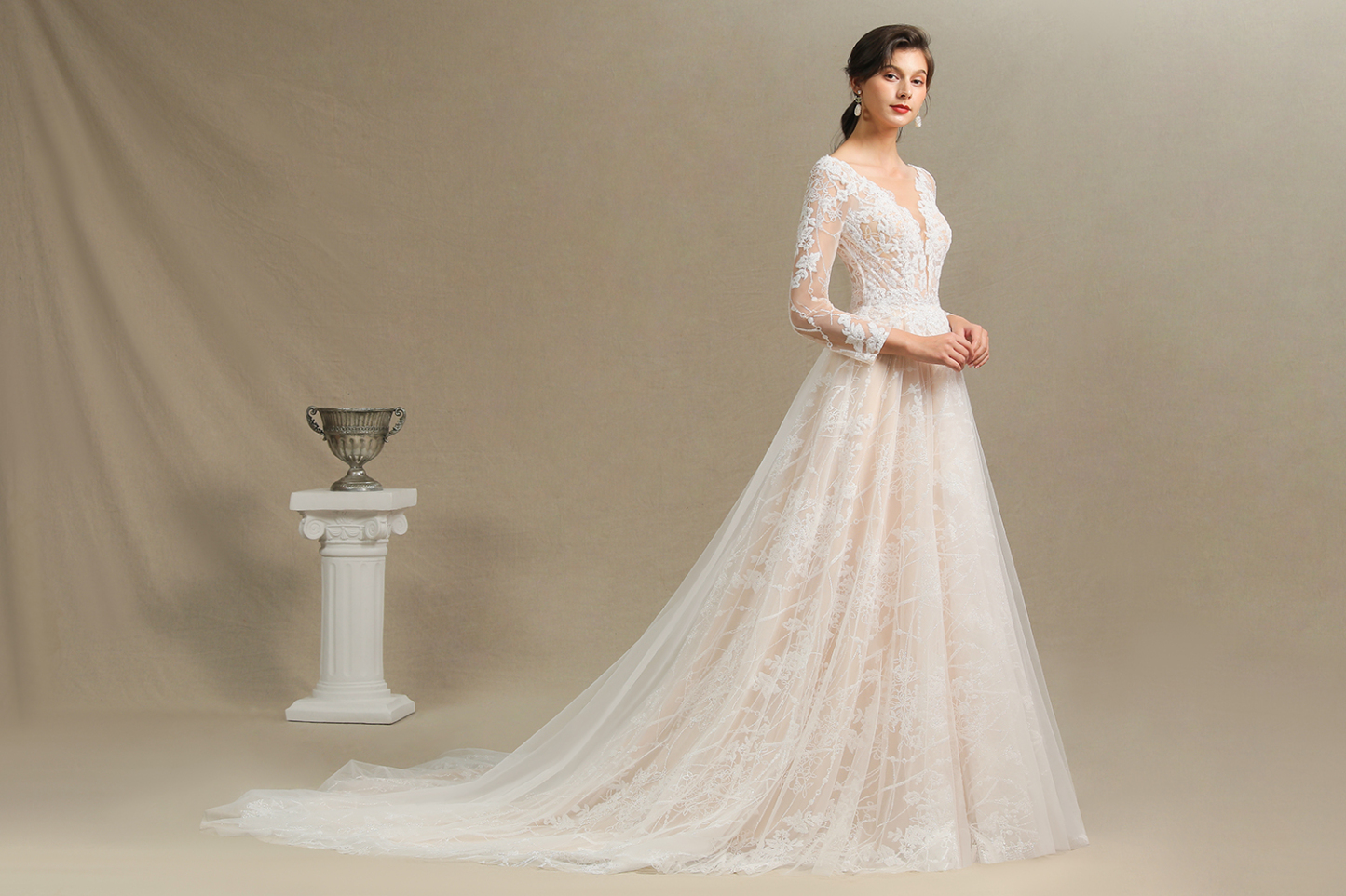BMbridal Long Sleeves Lace Wedding Dress Online-BMbridal