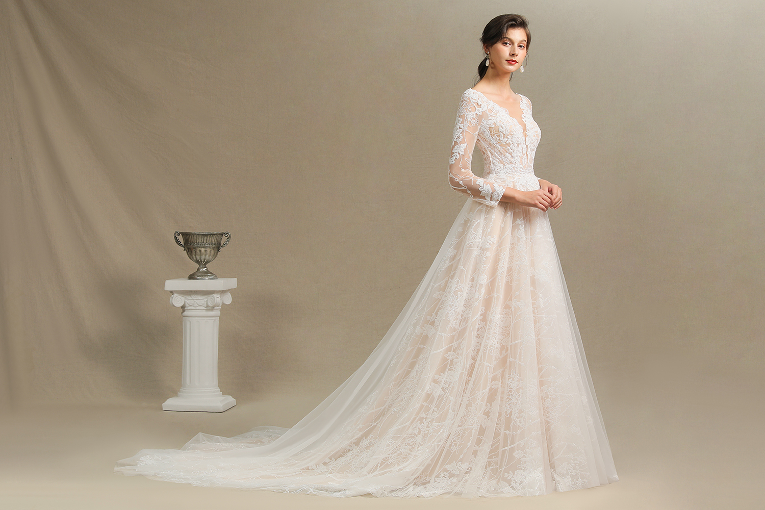 BMbridal Long Sleeves Lace Wedding Dress Online-BMbridal