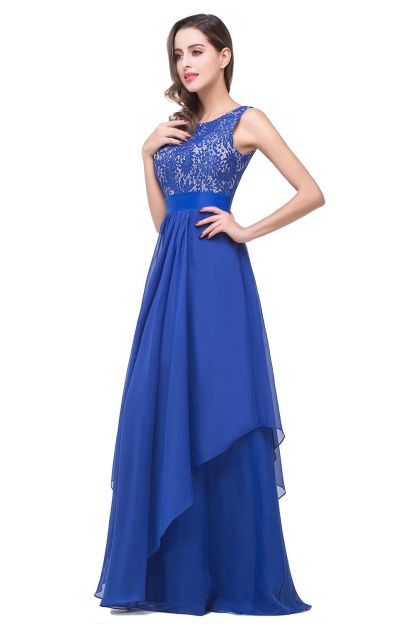 BMbridal Exquisite A-line Chiffon Royal Blue Bridesmaid Dress with Lace In Stock