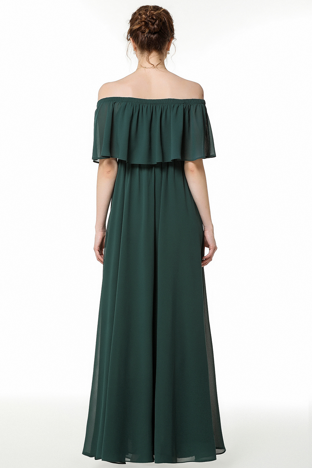 BMbridal Gorgeous Chiffon Flounced Crinkle Cold-shoulder Long Bridesmaid Dresses Affordable-BMbridal