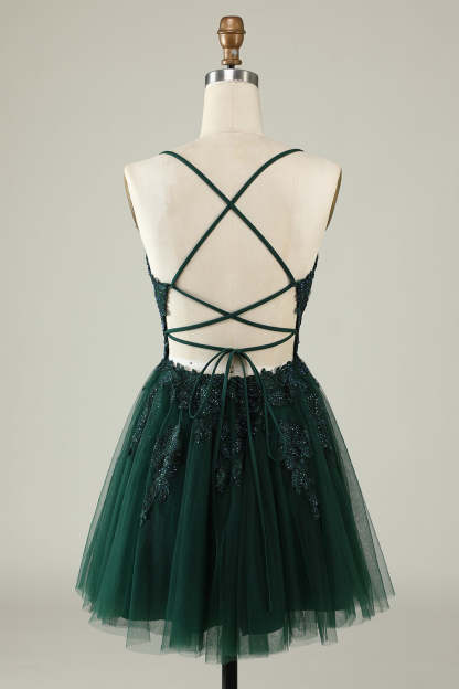 Grey Blue A Line Spaghetti Straps Light Purple Short Homecoming Dress with Appliques