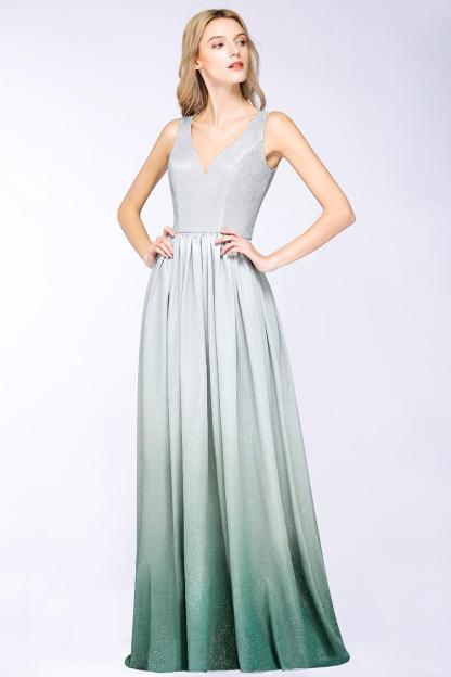 BMbridal A-line Ruffles V-Neck Long Evening Dress