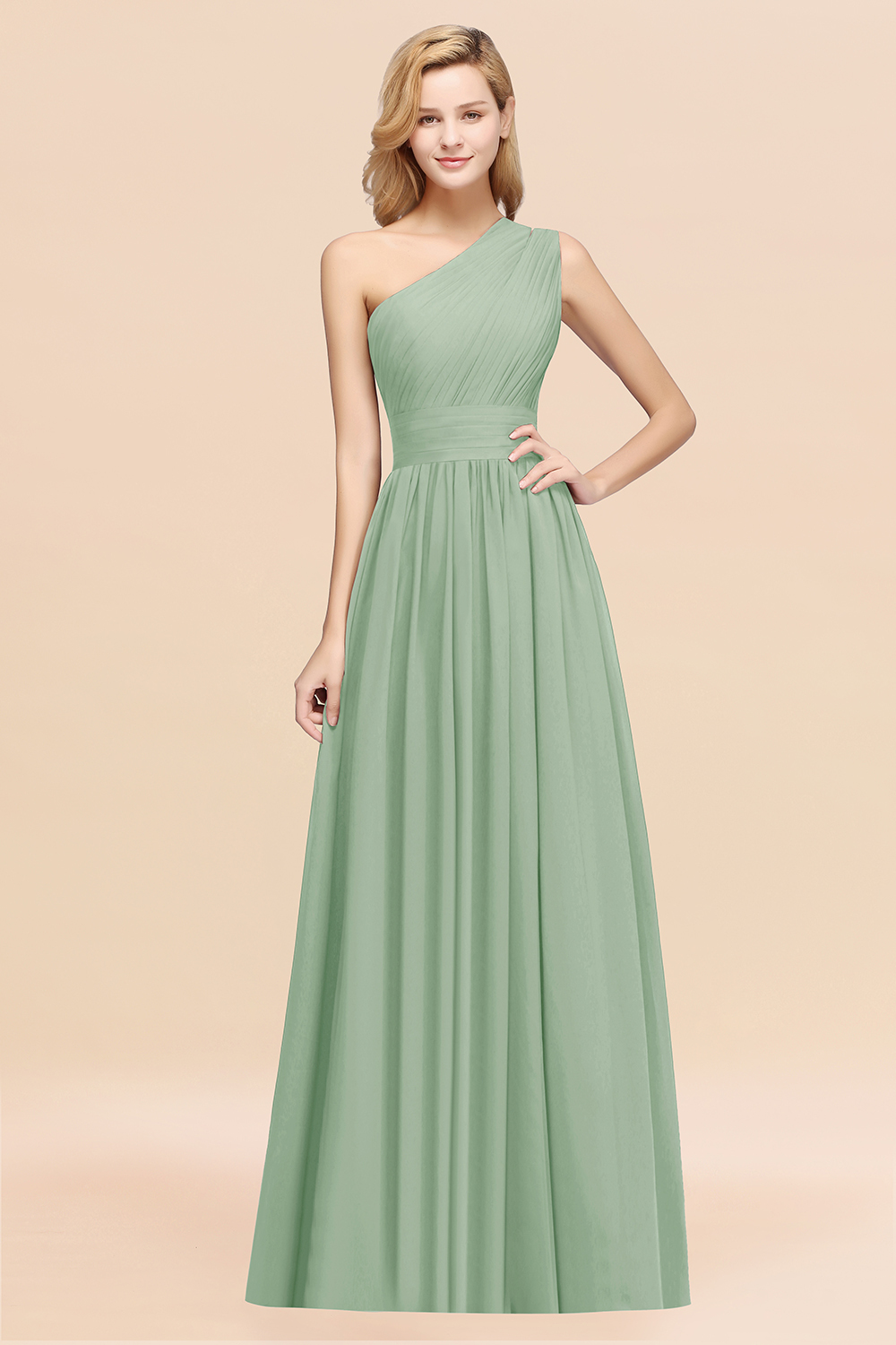 BMbridal Stylish One-shoulder Sleeveless Long Junior Bridesmaid Dresses Affordable-BMbridal