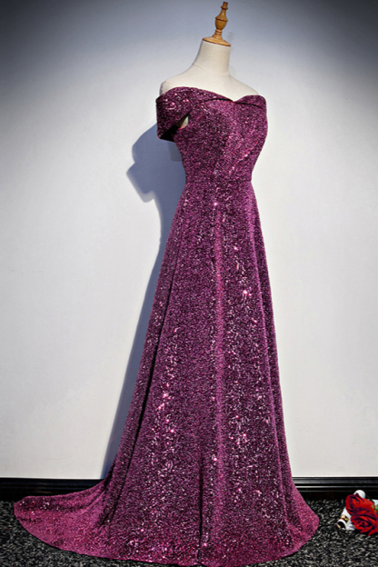 BMbridal Sparkly Sequined Off-the-Shoulder Prom Dresses Sweetheart Sleeveless A-Line Evening Dresses On Sale-BMbridal