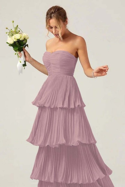 Strapless Sweetheart Sleeveless Long Prom Dress With Ruffles