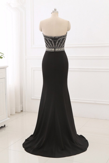 BMbridal Gorgeous Strapless Sweetheart Black Mermaid Prom Dresses with Rhinestones Online