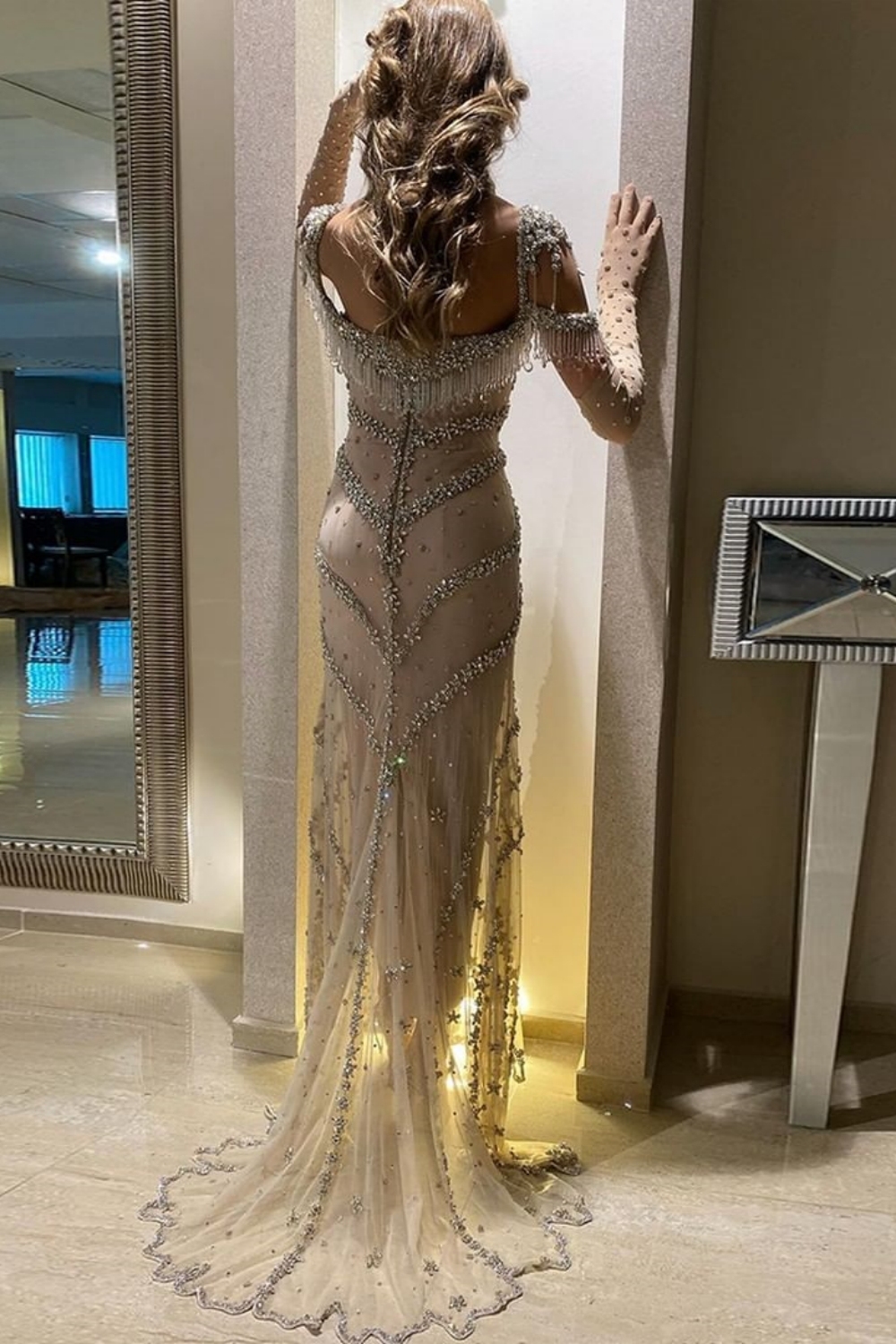 Bmbridal Floor-Length Square Sleeveless A-Line Prom Dresses with Beadings
