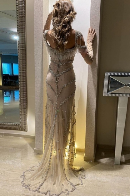 Bmbridal Floor-Length Square Sleeveless A-Line Prom Dresses with Beadings
