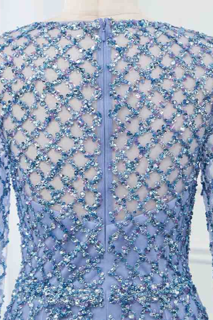 BMbridal Elegant Tulle Jewel Rhinestones Prom Dresses with Long Sleeves