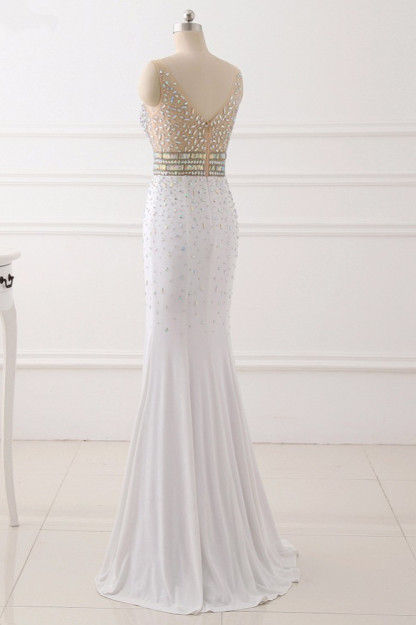 BMbridal Chic Chiffon V-Neck Rhinestones Prom Dresses with Front Slit On Sale