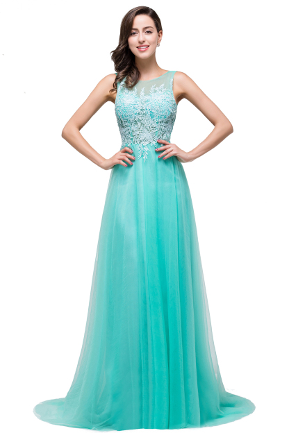 BMbridal A-line Court Train Tulle Evening Dress with Appliques