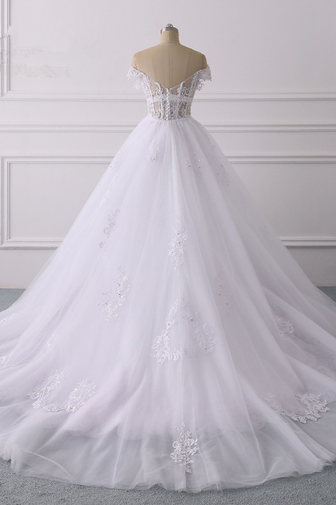 BMbridal Elegant Off-the-Shoulder Tulle Lace Wedding Dress Sweetheart Appliques Beadings Sleeveless Bridal Gowns On Sale-BMbridal