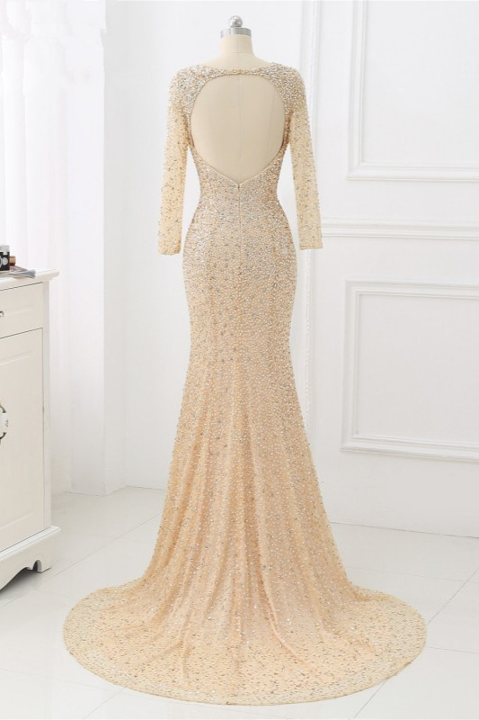 BMbridal Sparkly Sequined Jewel Mermaid Prom Dresses with Long Sleeves Online