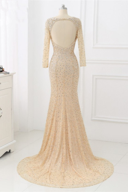 BMbridal Sparkly Sequined Jewel Mermaid Prom Dresses with Long Sleeves Online