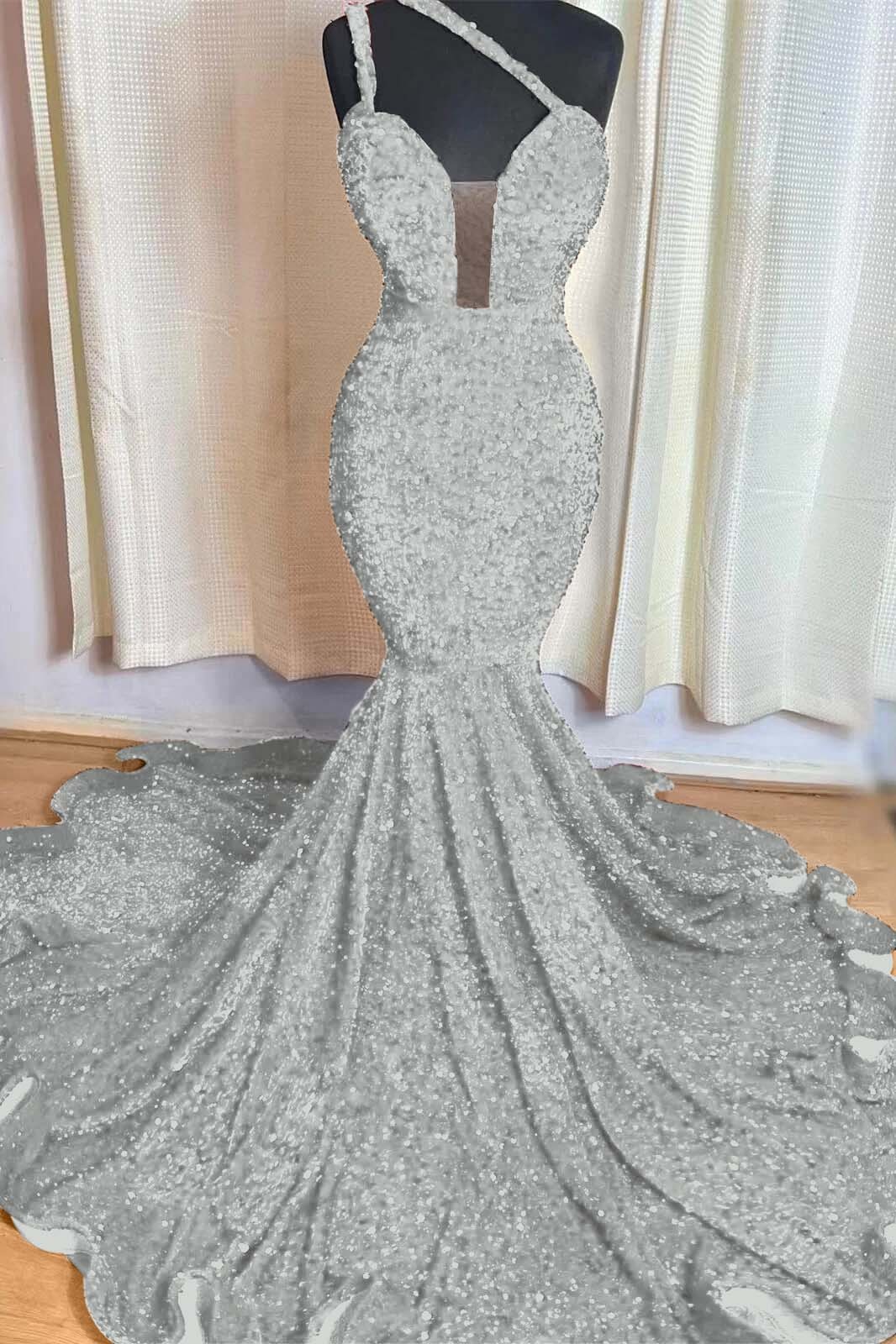 Red Mermaid Sleeveless One Shoulder Prom Dress Sweetheart Elegant Sequins