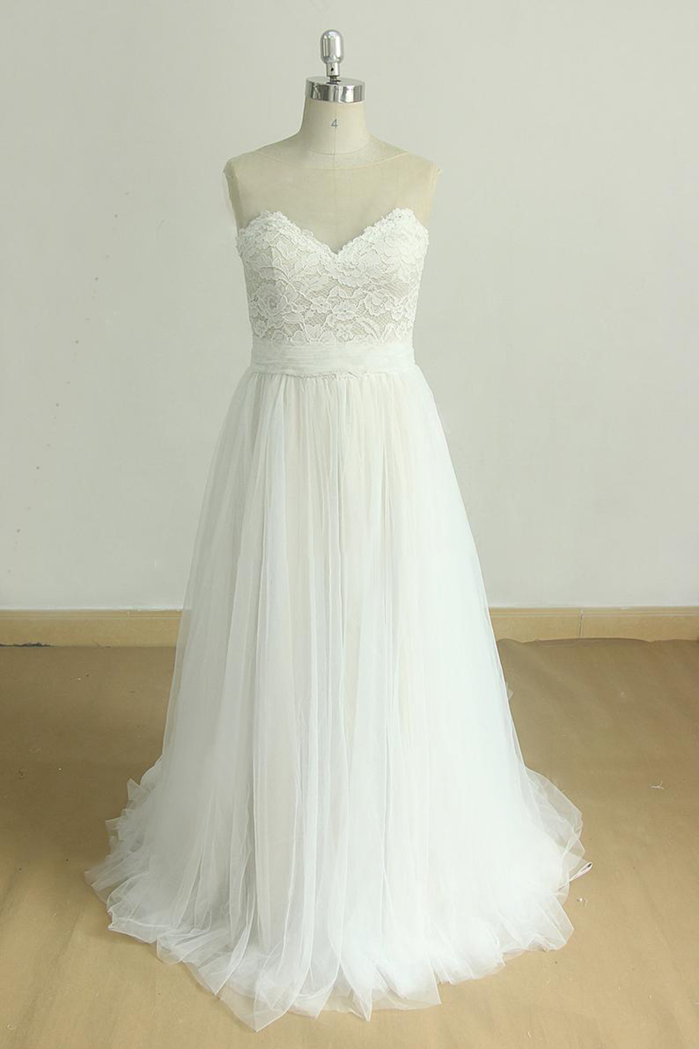 BMbridal Chic Sweetheart Lace Wedding Dress A-line White Tulle Bridal Gowns On Sale-BMbridal