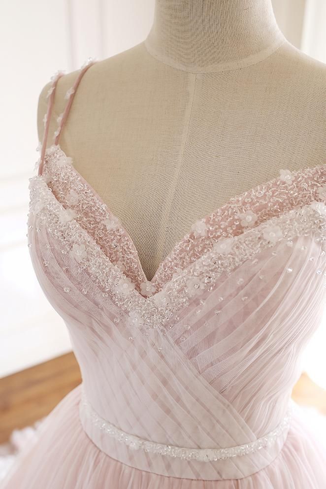 BMbridal Princess Sweetheart Lace Pink Prom Dress Long Tulle Party Gowns