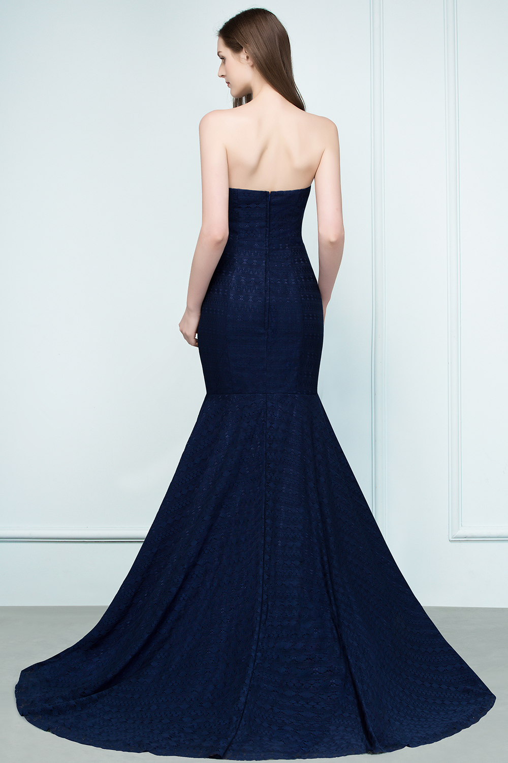 BMbridal Elegant Navy Strapless Lace Mermaid Evening Prom Dress Long Online