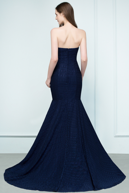BMbridal Elegant Navy Strapless Lace Mermaid Evening Prom Dress Long Online