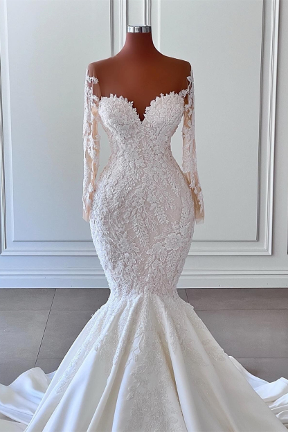 Sweetheart Mermaid Long Sleeves Wedding Dress with Applique