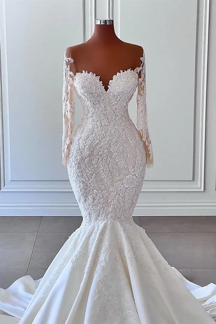 Sweetheart Long Sleeves Mermaid Wedding Dress With Applique