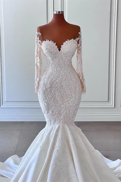 Sweetheart Long Sleeves Mermaid Wedding Dress With Applique