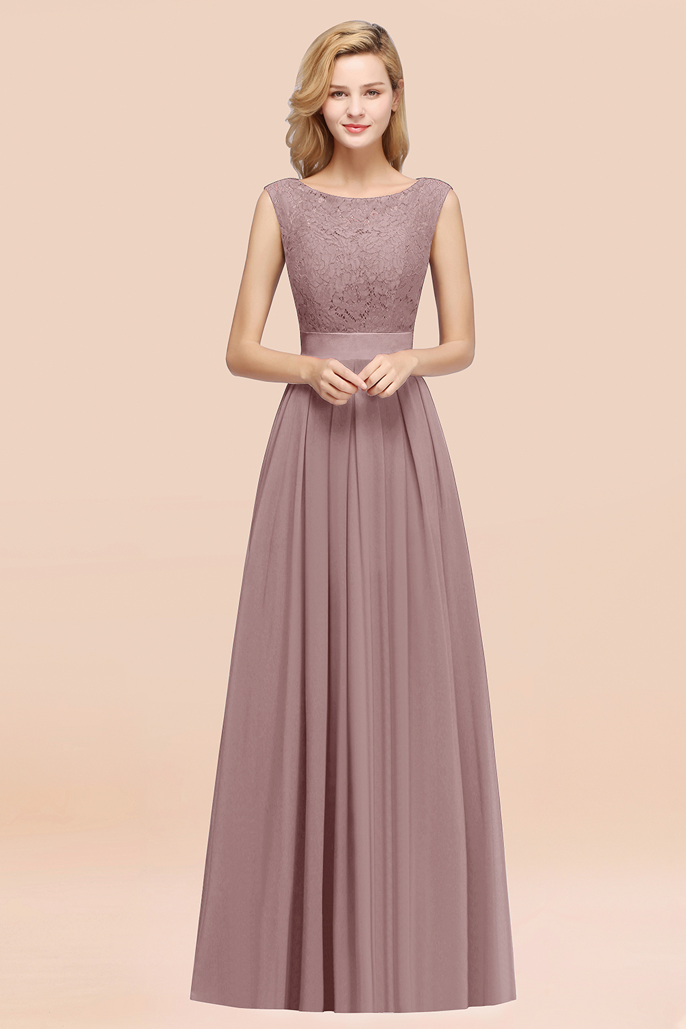 BMbridal Vintage Sleeveless Lace Bridesmaid Dresses Affordable Chiffon Wedding Party Dress Online-BMbridal