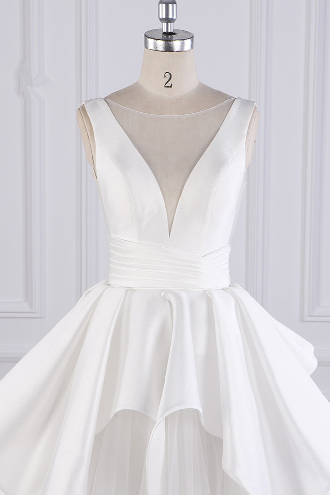BMbridal Chic Ball Gown Jewel Layers Tulle Wedding Dress White Sleeveless Ruffles Bridal Gowns Online-BMbridal