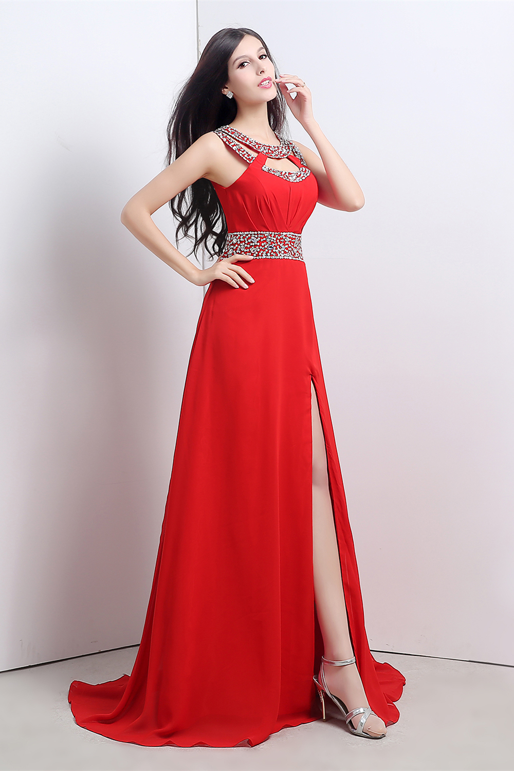 BMbridal A-line Halter Chiffon Party Dress With Crystal
