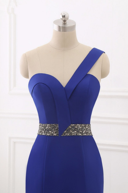 BMbridal Chic One-Shoulder Sleeveless Mermaid Prom Dresses with Beadings Sash On Sale