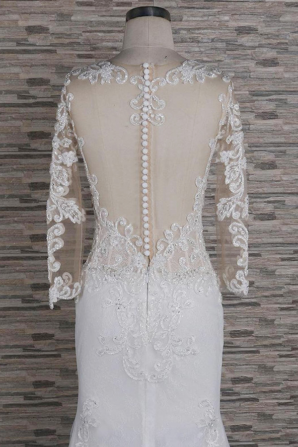 BMbridal Modest Longsleeves Jewel Lace Wedding Dresses With Appliques White Tulle Bridal Gowns On Sale-BMbridal