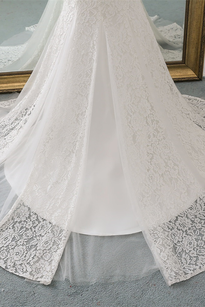 BMbridal Elegant Lace Cap-Sleeves Sweetheart Mermaid Wedding Dresses Online