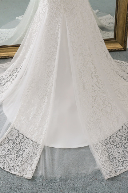 BMbridal Elegant Lace Cap-Sleeves Sweetheart Mermaid Wedding Dresses Online