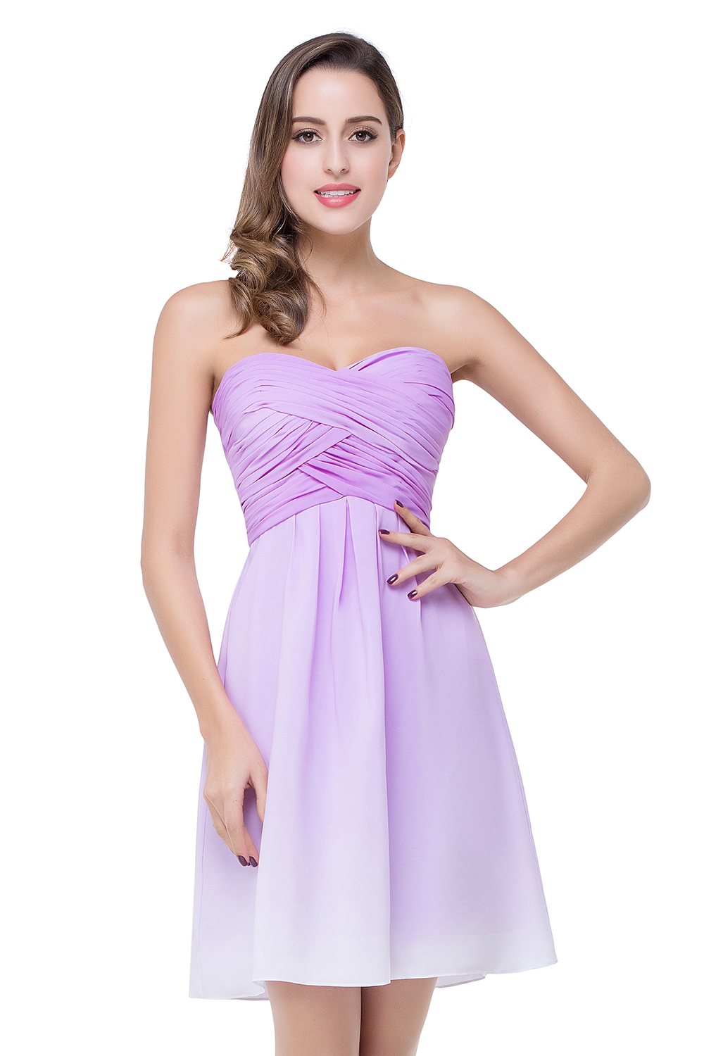 BMbridal A-line Strapless Chiffon Bridesmaid Dress with Draped