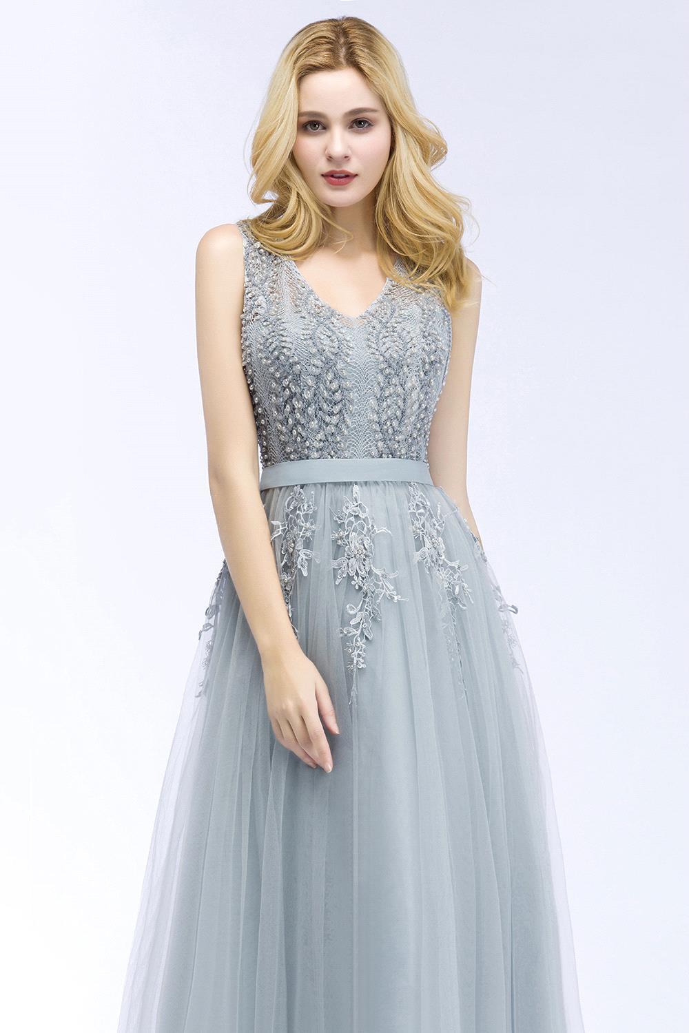 BMbridal Stylish V-neck Tulle Lace Long Evening Dress
