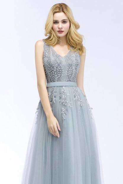 BMbridal Stylish V-neck Tulle Lace Long Evening Dress