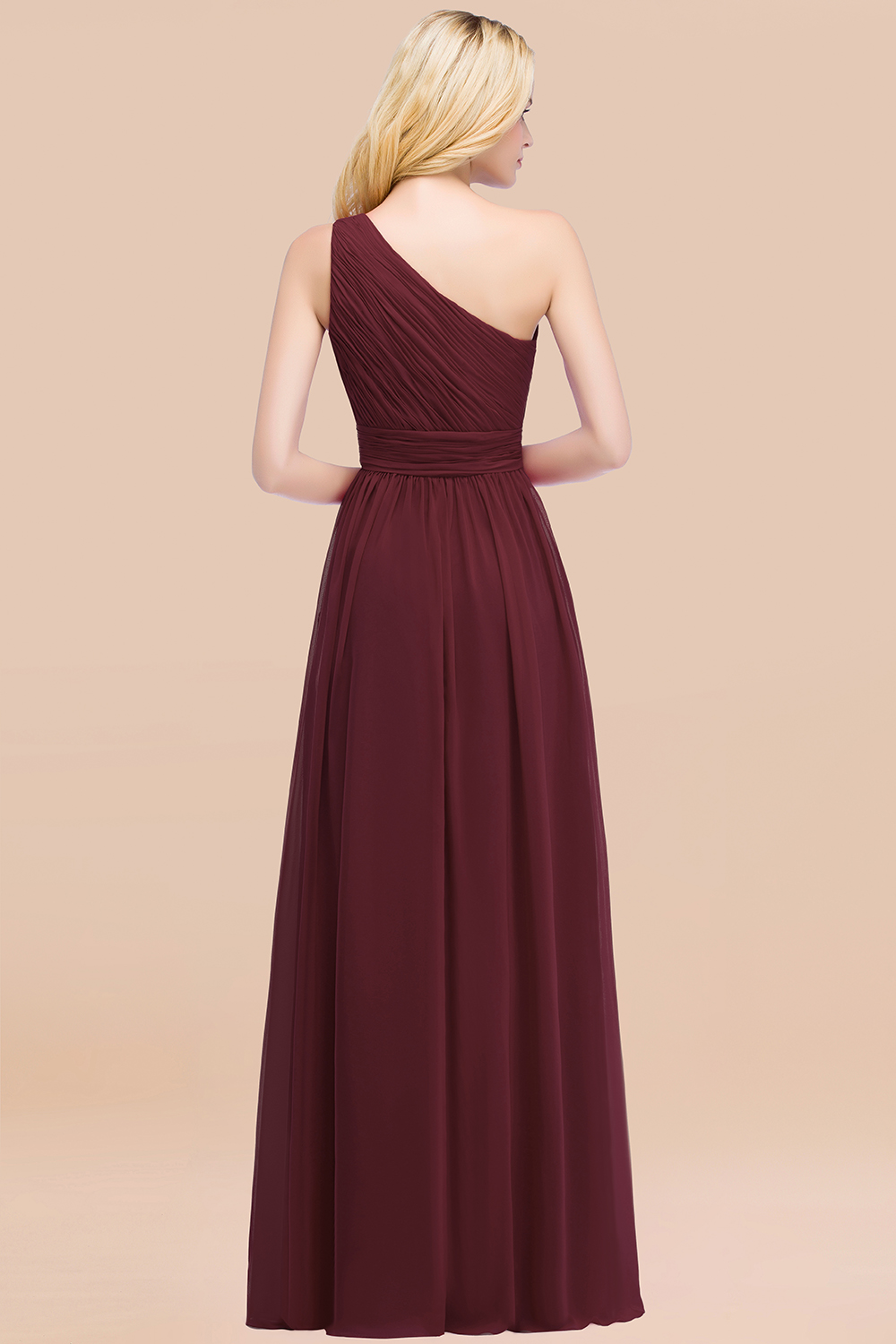 BMbridal Chic One-shoulder Sleeveless Burgundy Chiffon Bridesmaid Dresses Online-BMbridal