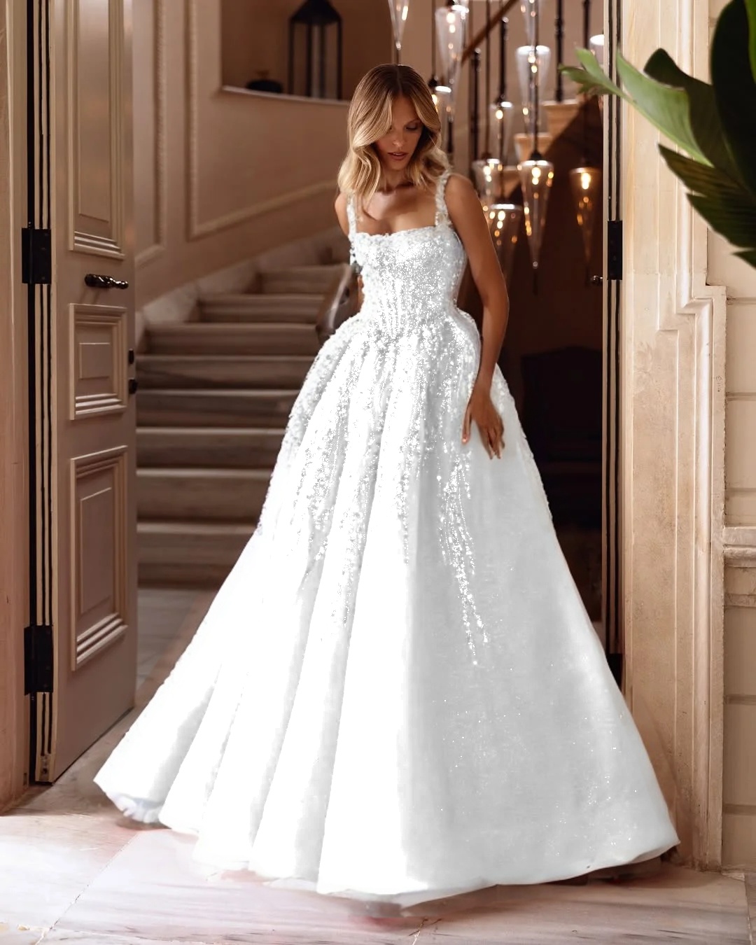 Spaghetti Strap Sleeveless Long A Line Prom Dress With Beading